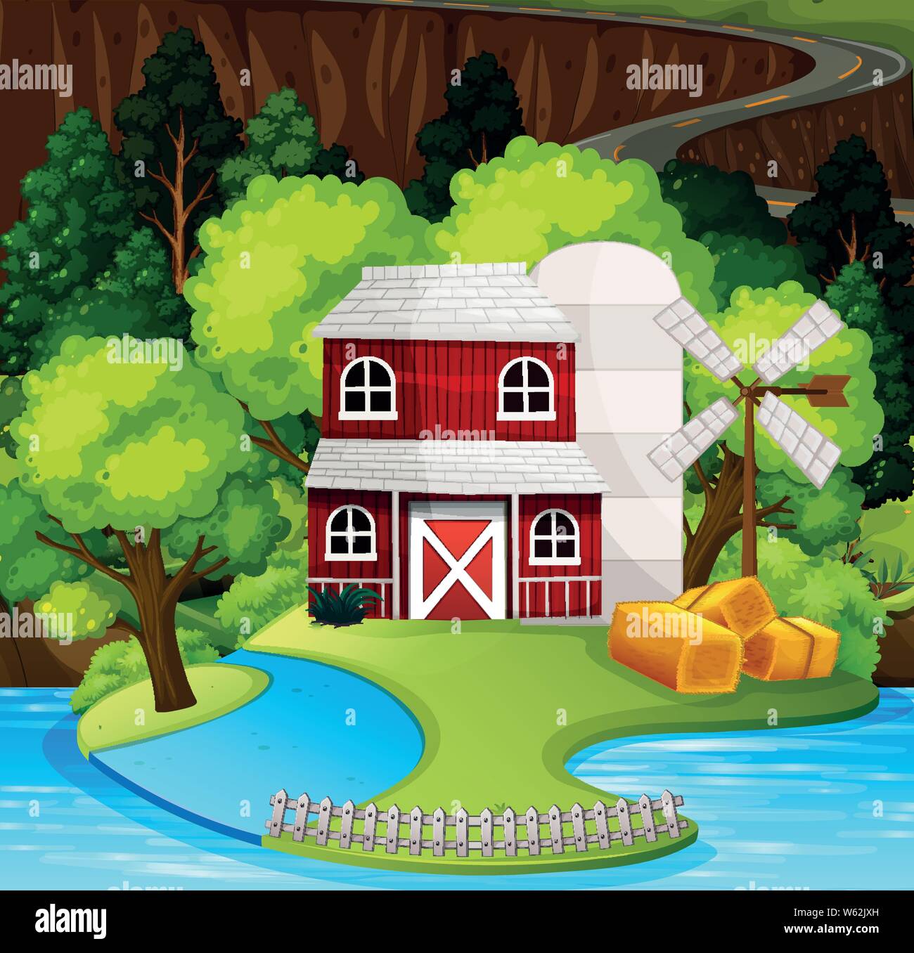 Red barn nature scene illustration Stock Vector Image & Art - Alamy