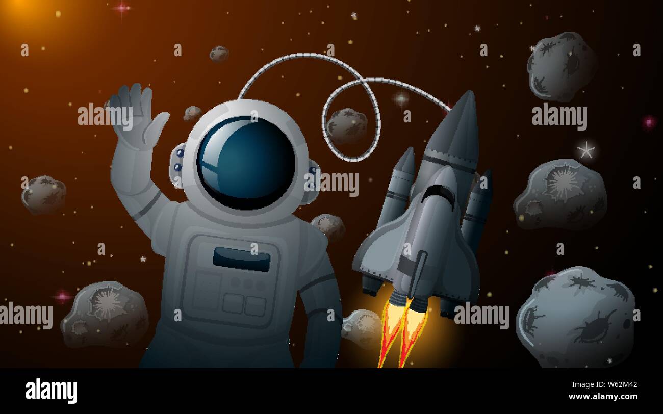 Astronaut and rocket space scene illustration Stock Vector Image & Art ...