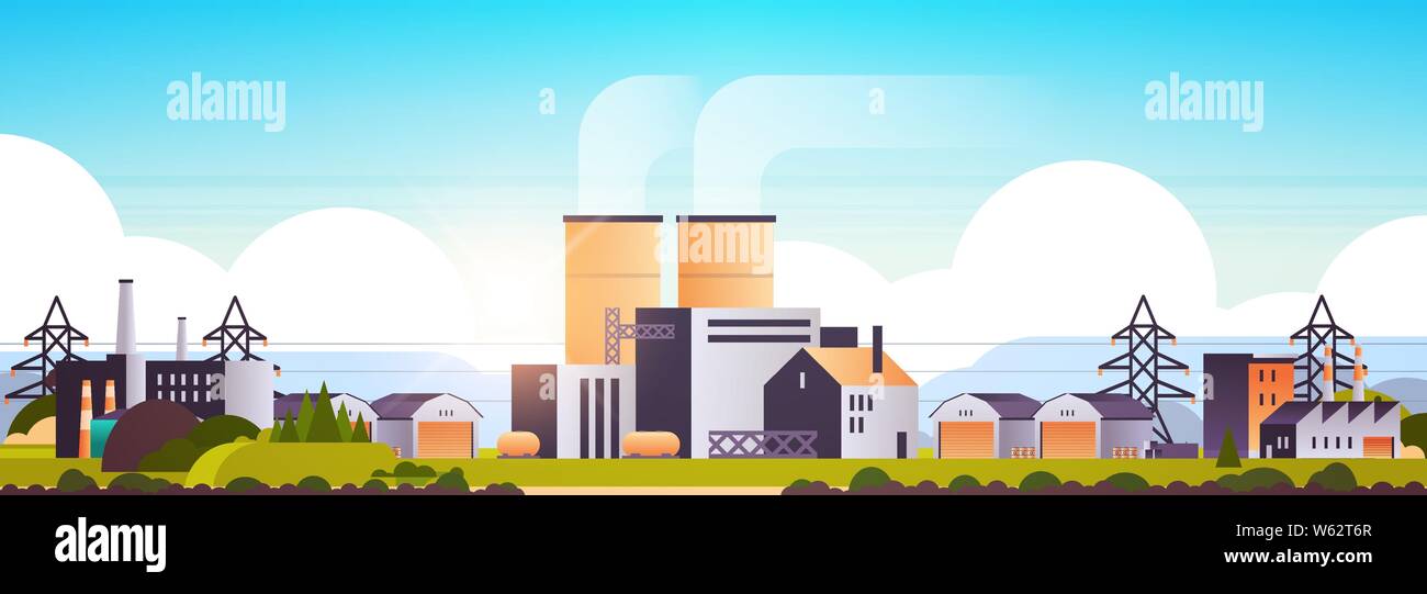 factory manufacturing buildings industrial zone plants with pipes and