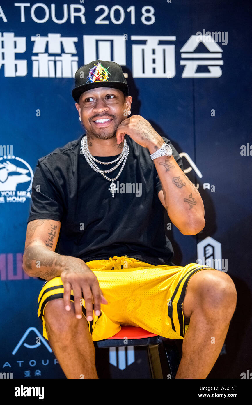Former NBA star Allen Iverson attends a fan meeting during his China Tour 2018 in Shanghai China 4 October 2018 Stock Photo Alamy