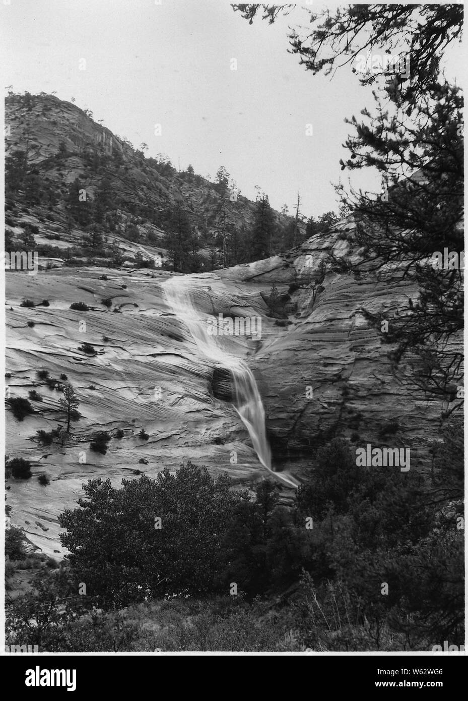 Cascades and waterfalls along Mt. Carmel road during rainstorm Stock