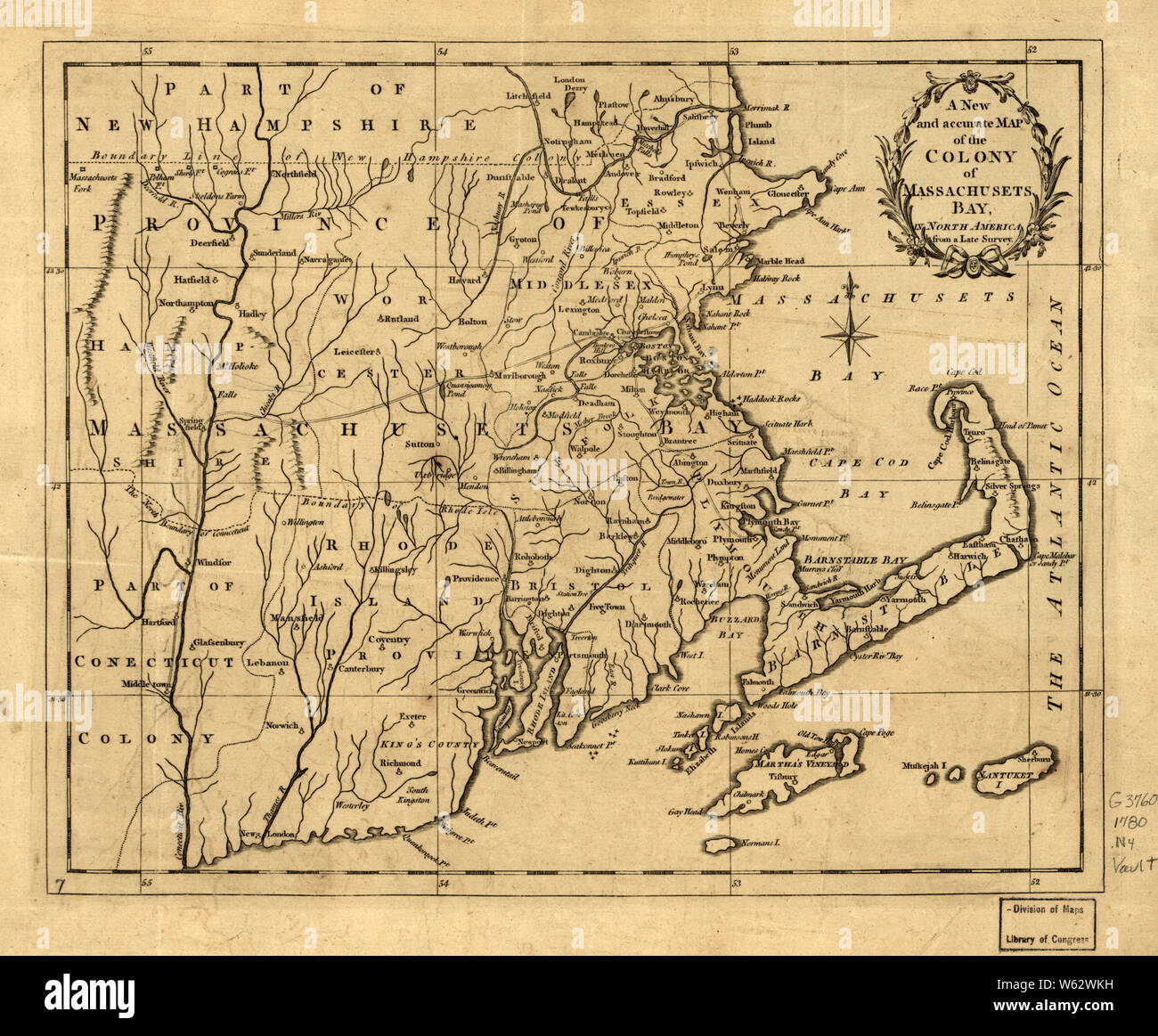 American Revolutionary War Era Maps 1750-1786 145 A new and accurate map of the colony of Massachusets ie Massachusetts Bay in North America from a late Rebuild and Repair Stock Photo
