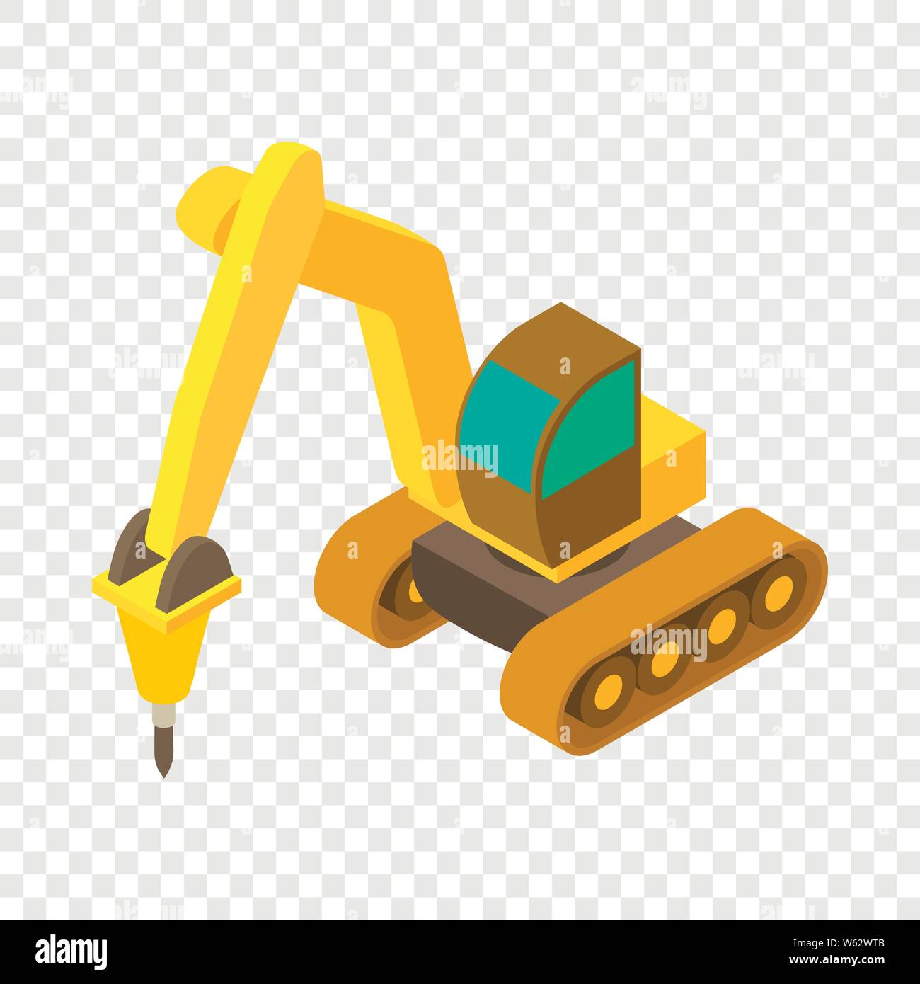 Yellow excavator hammer icon, isometric 3d style Stock Vector
