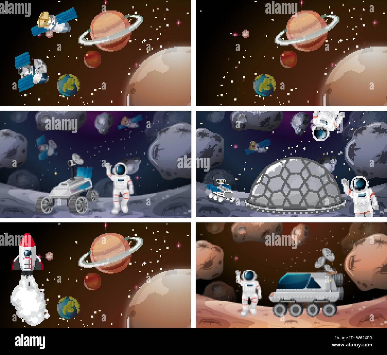Space background scene set illustration Stock Vector Image & Art - Alamy