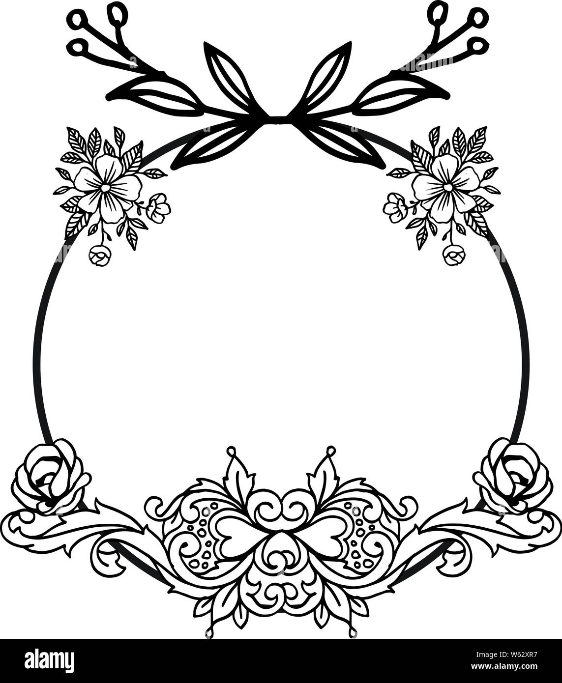 Design greeting card with beauty of black and white flower frame ...