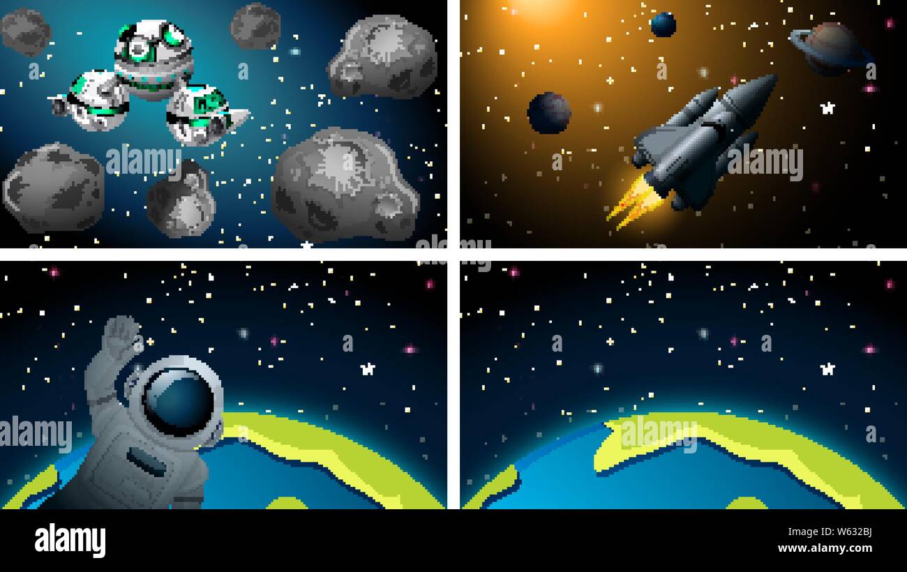 Earth, rocket and astronaut scene illustration Stock Vector Image & Art ...