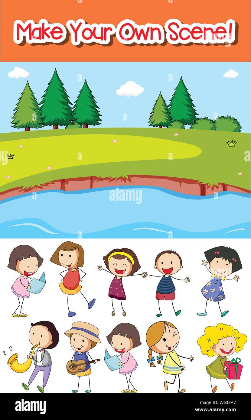 Make your own park scene with kids illustration Stock Vector Image ...