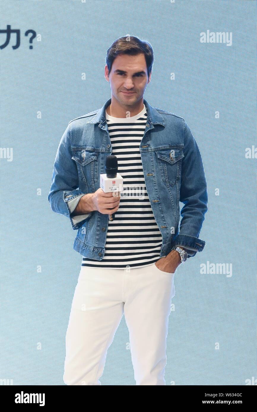 Swiss tennis star Roger Federer attends a promotional event by Japanese fashion brand UNIQLO in