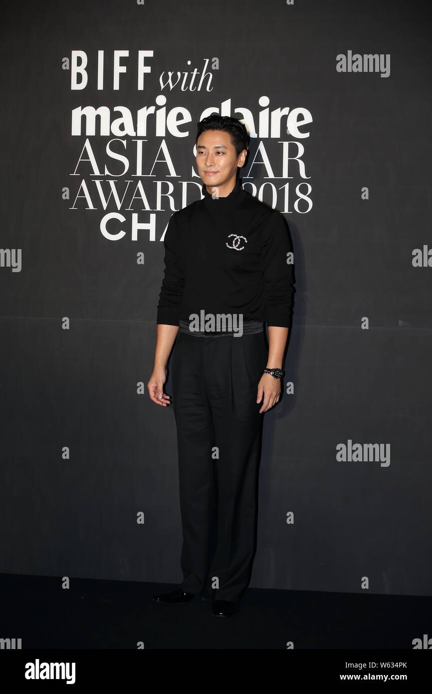 South Korean actor Ju Ji-hoon poses during the Marie Claire Asia Star Awards 2018 in Busan, South Korea, 5 October 2018. Stock Photo