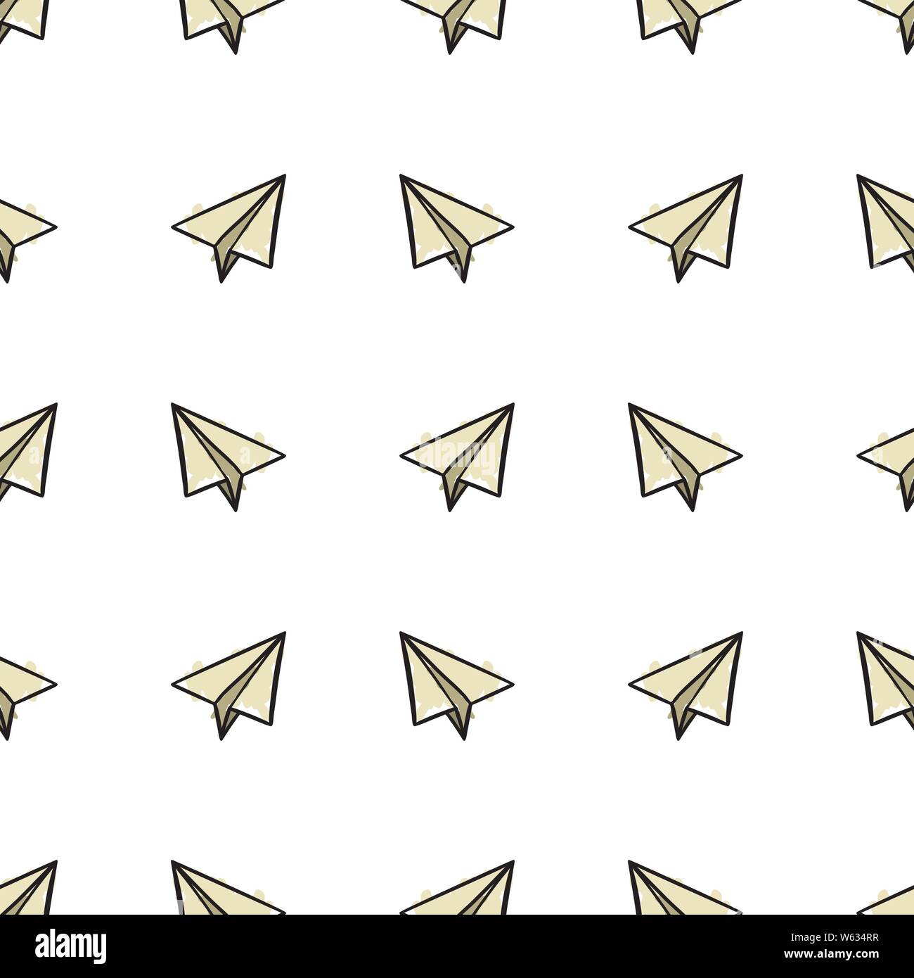 seamless pattern with paper airplanes in doodle, hand drawing style in color. Vector illustration Stock Vector