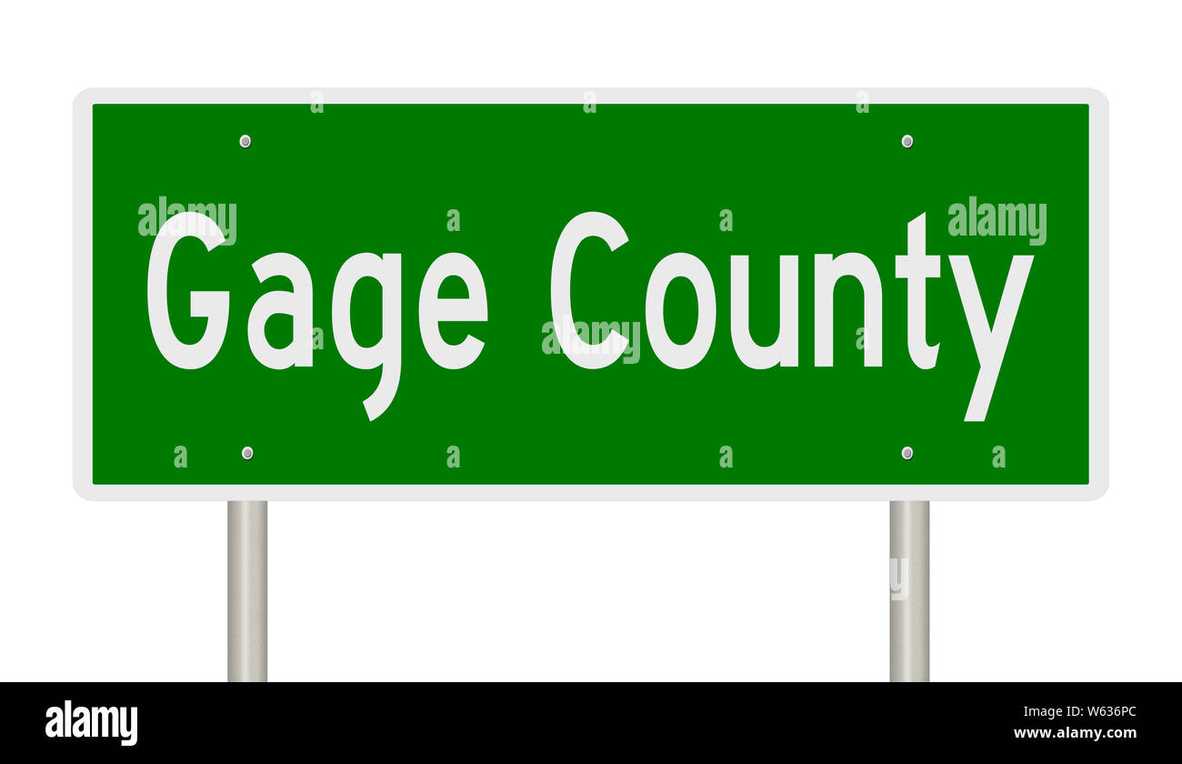 Rendering of a green highway sign for Gage County Stock Photo Alamy