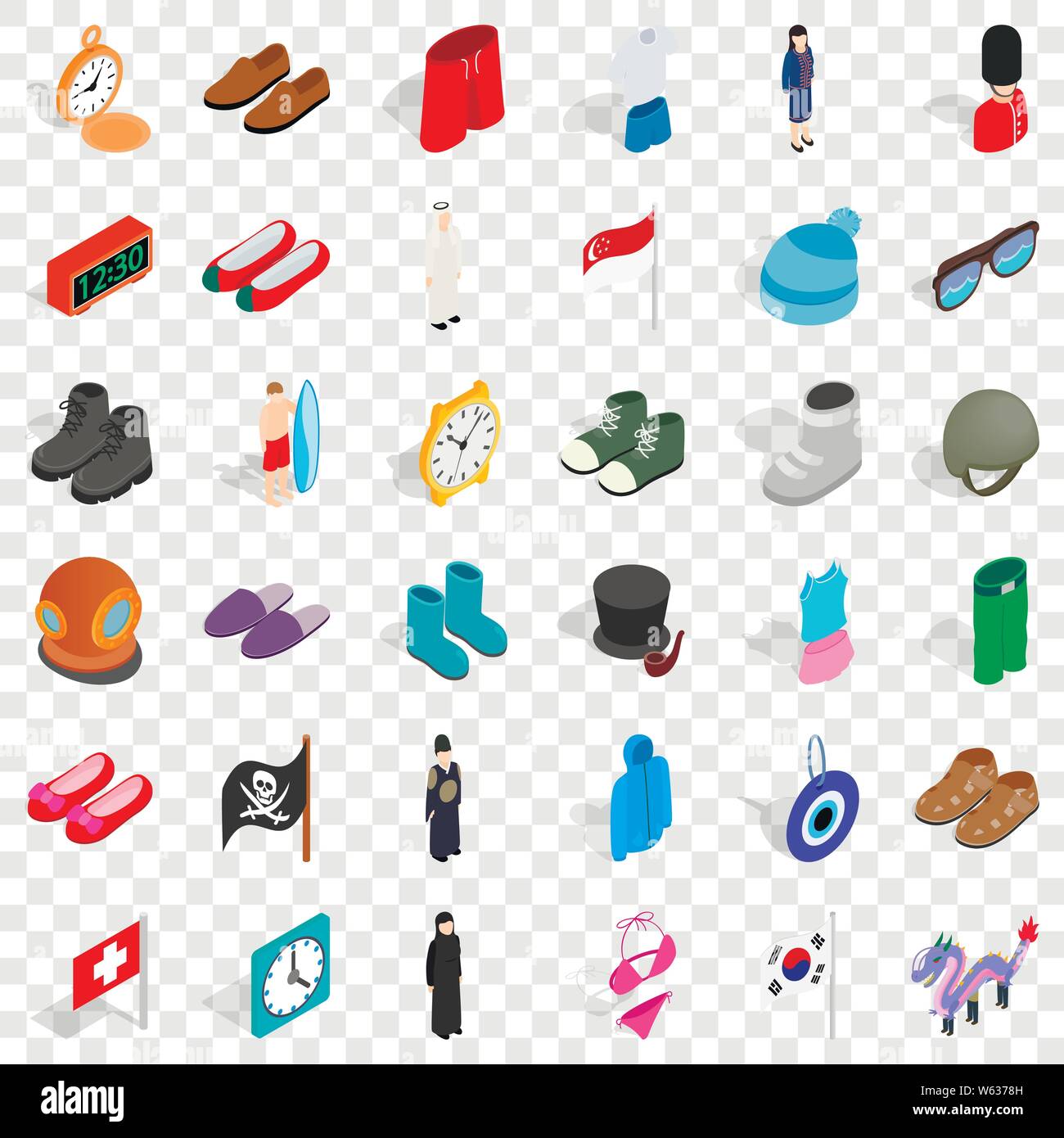 Model icons set, isometric style Stock Vector