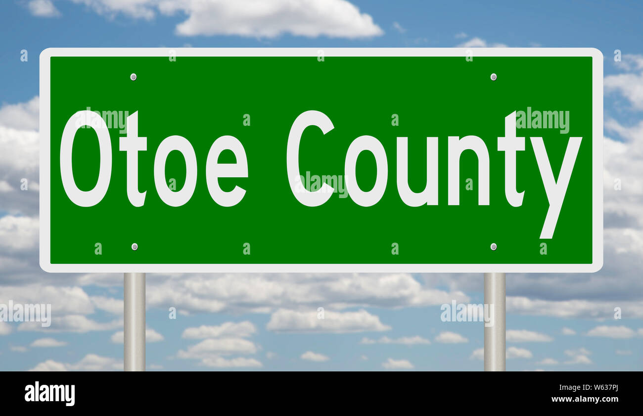 Rendering of a green highway sign for Otoe County Nebraska Stock Photo
