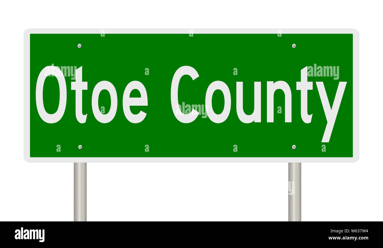 Rendering of a green highway sign for Otoe County Nebraska Stock Photo