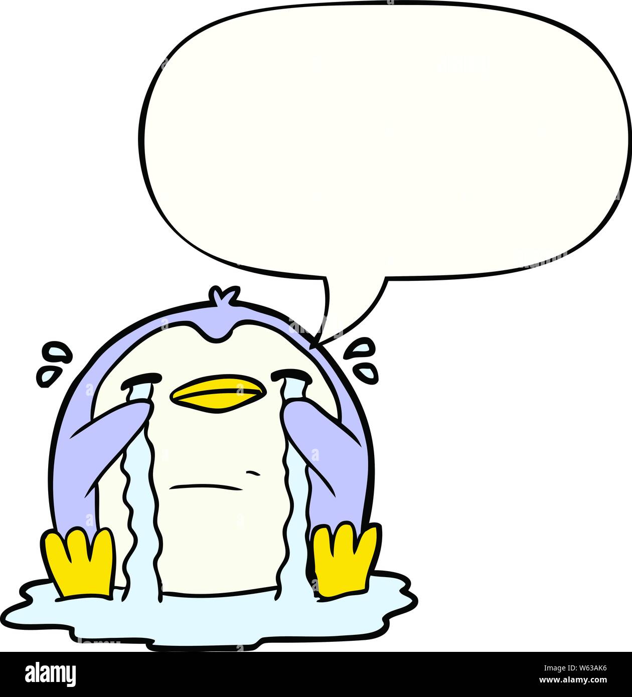 cartoon crying penguin with speech bubble Stock Vector