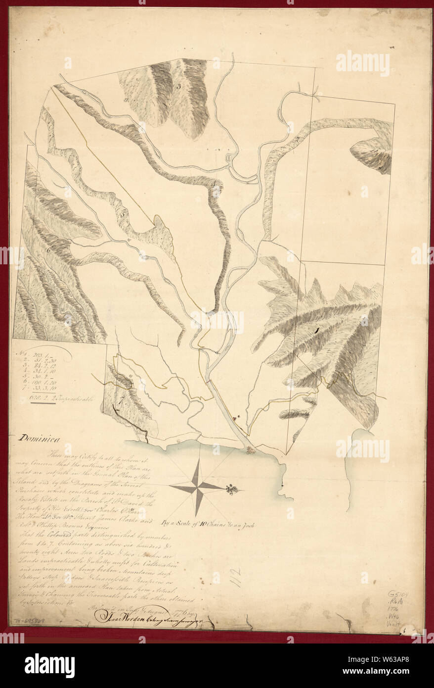 American Revolutionary War Era Maps 1750-1786 242 A plan of the Rosalij Compy Estates showing the impracticable lands Rebuild and Repair Stock Photo