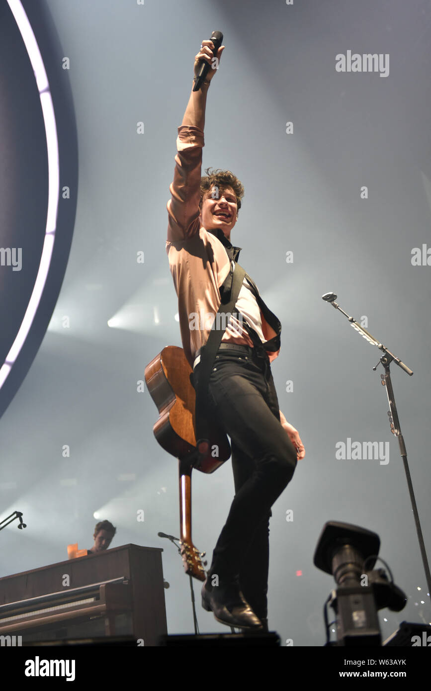 Shawn Mendes performs live on stage at the Allstate Arena in Rosemont