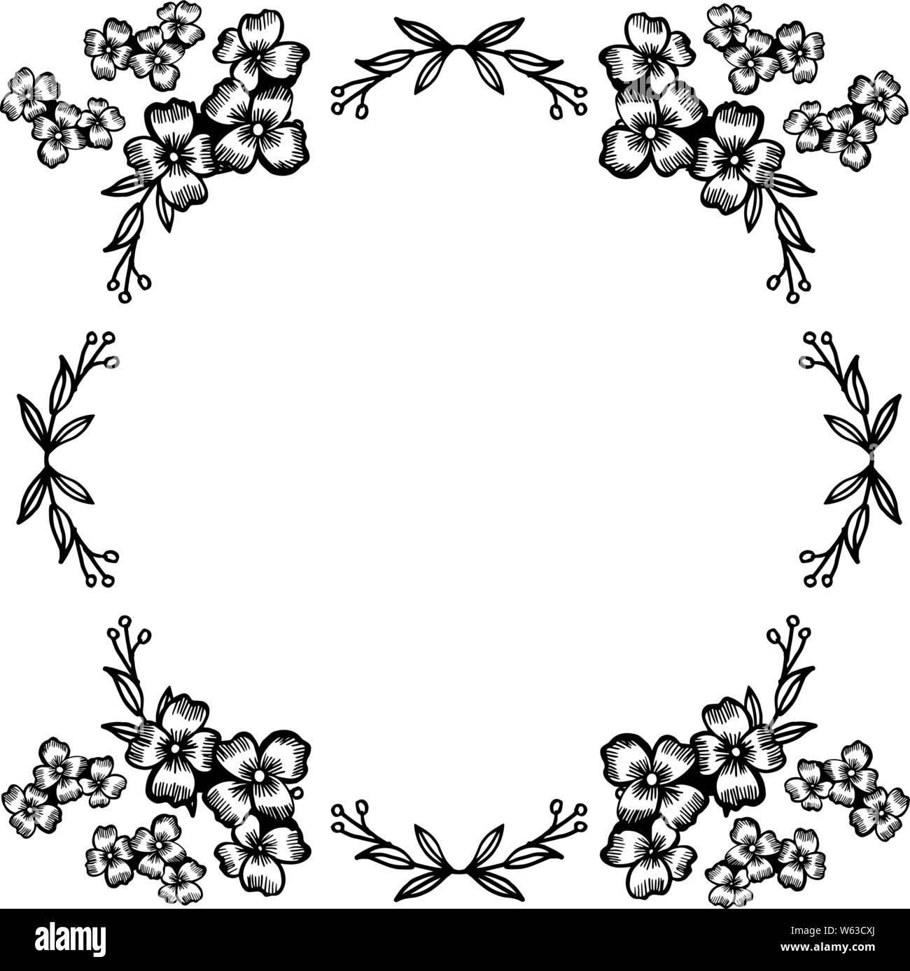 Floral frame arrangement isolated on backdrop, banner and poster. Vector illustration Stock Vector