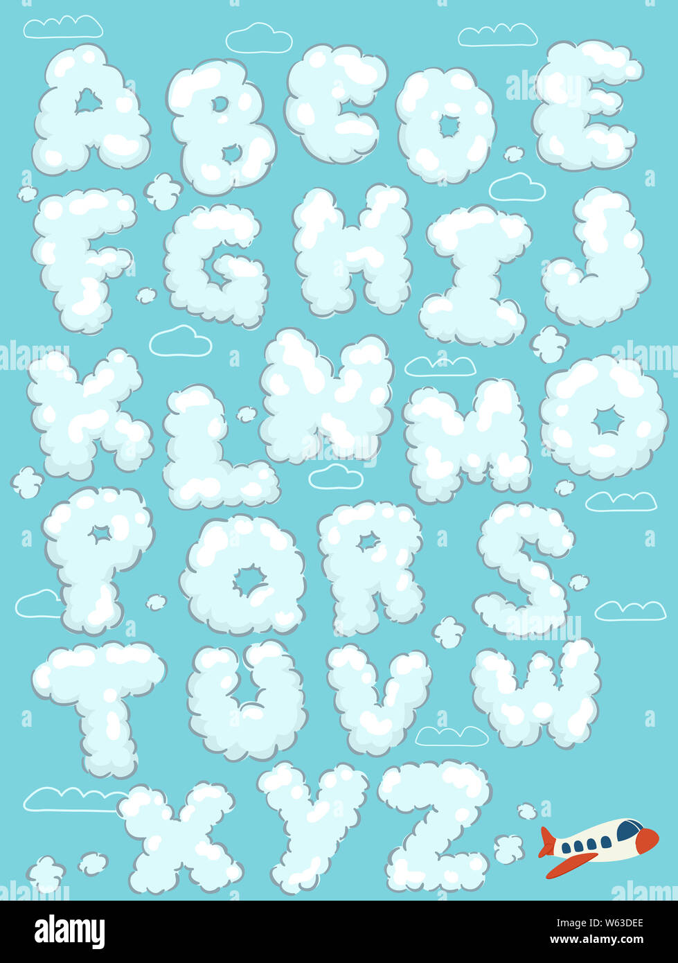 Illustration of an Airplane Forming Clouds Shaped as the Letters of the ...