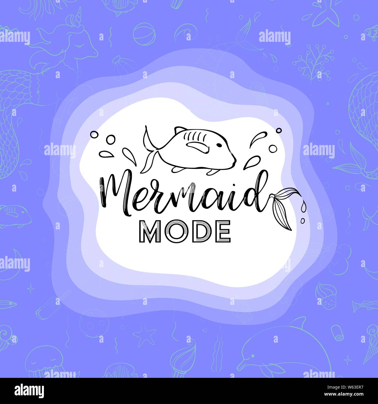 Typography design Mermaid mode. Seamless pattern with fantasy doodles of mermaid  theme. Decorative background for kids girl textile Stock Vector Image & Art  - Alamy