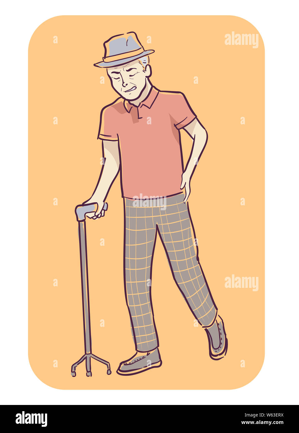 Illustration of a Senior Man Holding Lower Back Pain and Limping