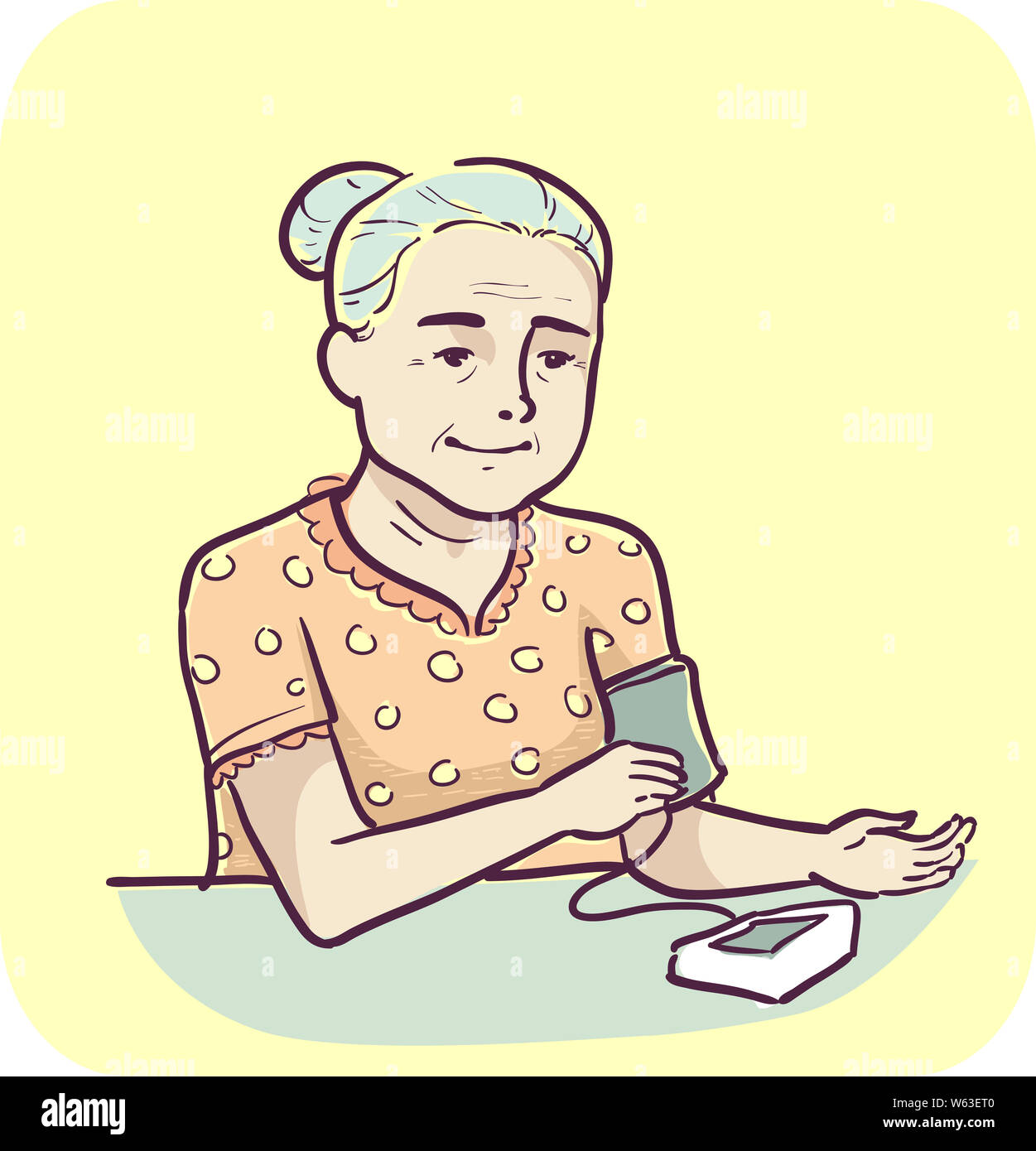 Illustration of a Senior Woman Using an Electronic High Blood Pressure