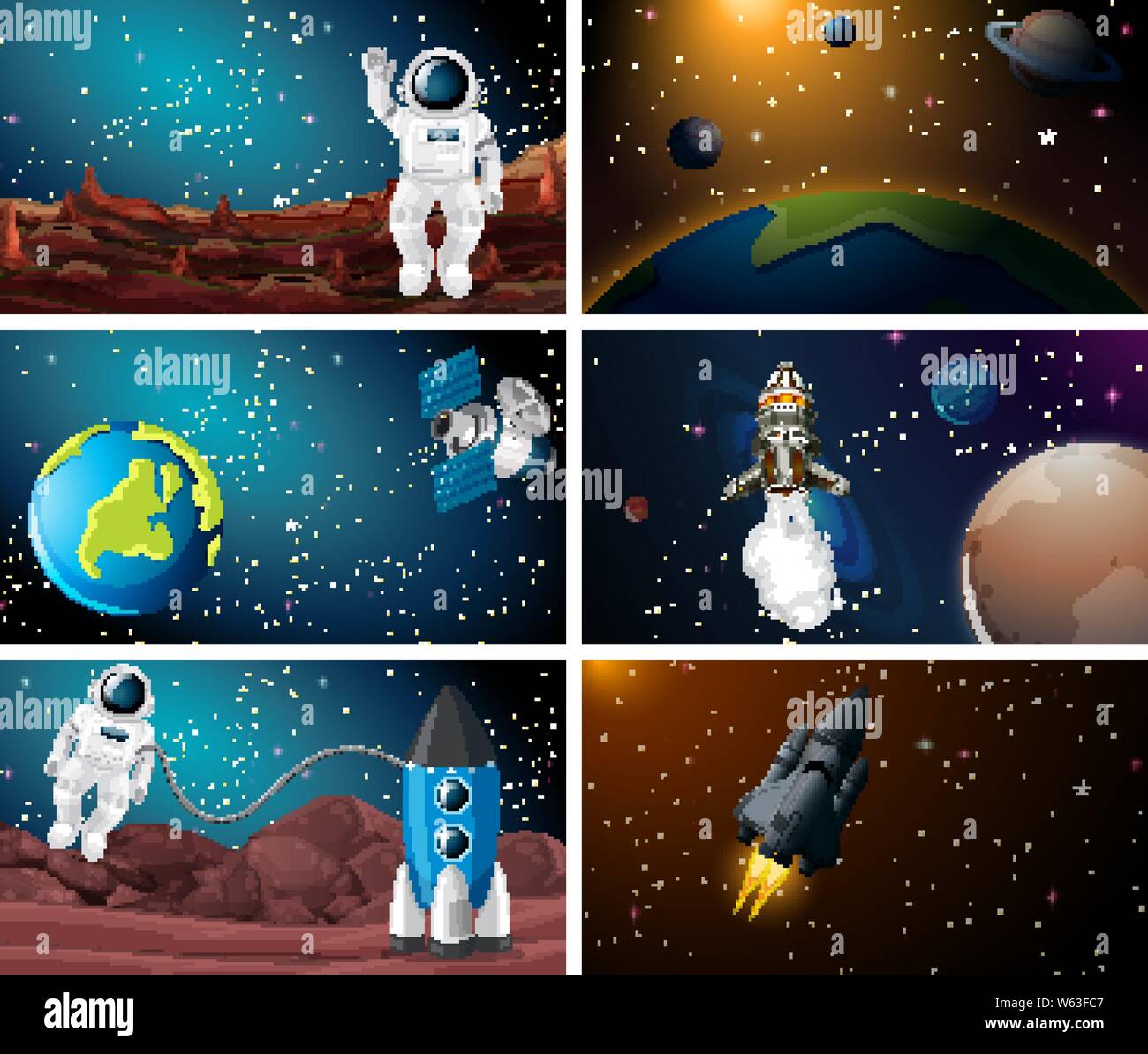 Space background scene set illustration Stock Vector Image & Art - Alamy