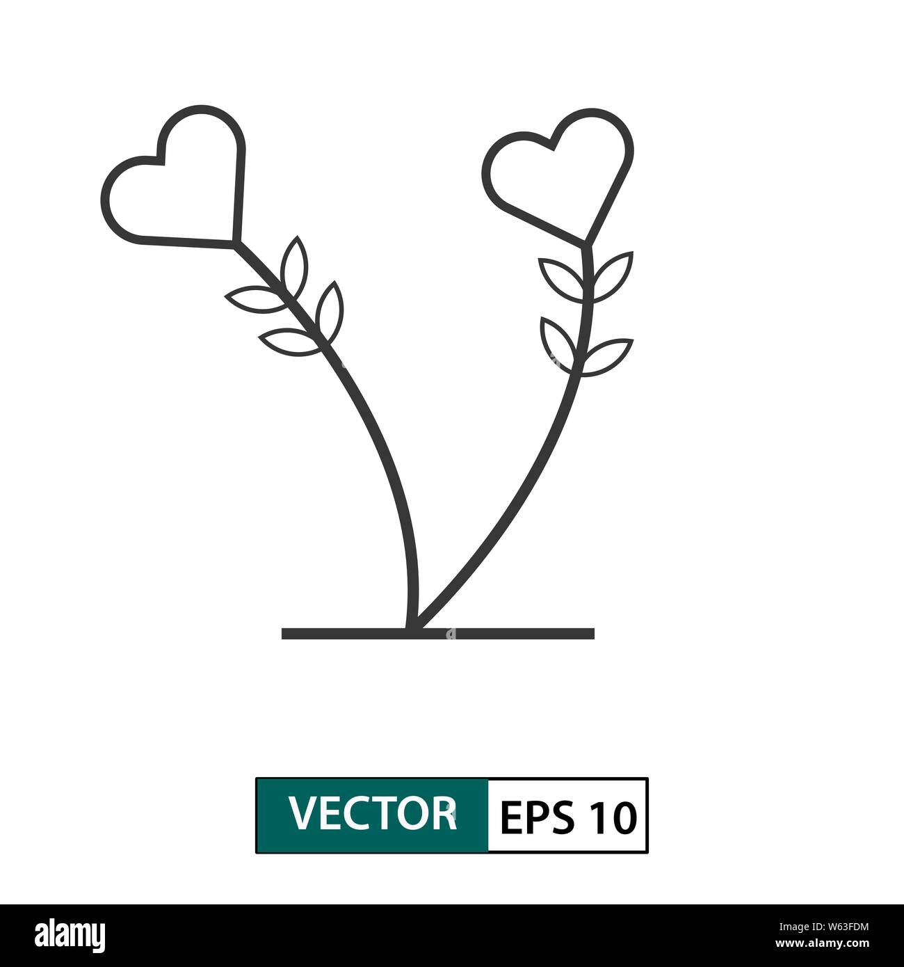 Love flower icon. Outline style. Isolated on white background. Vector