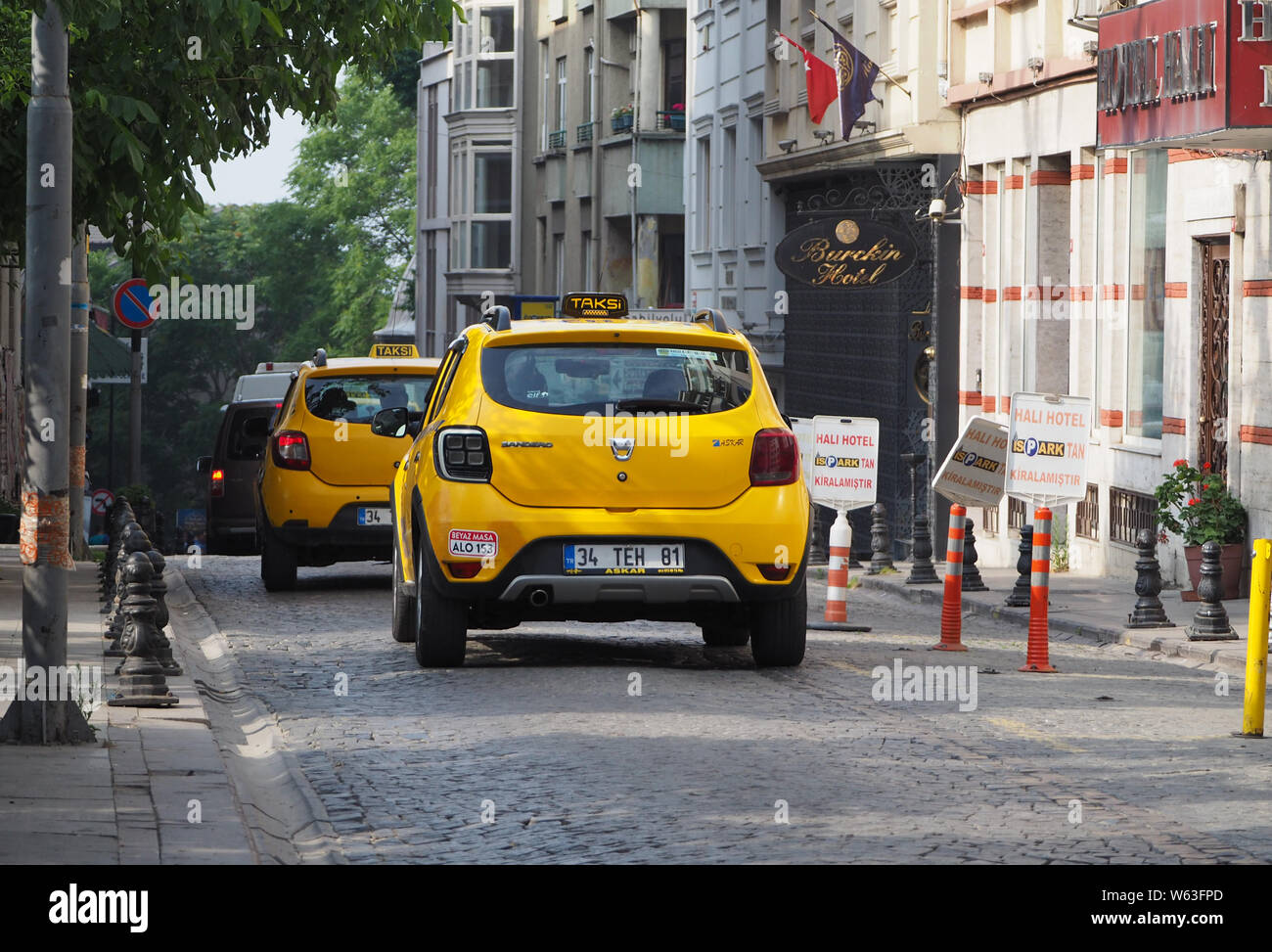 yellow taxis in istanbul Stock Photo