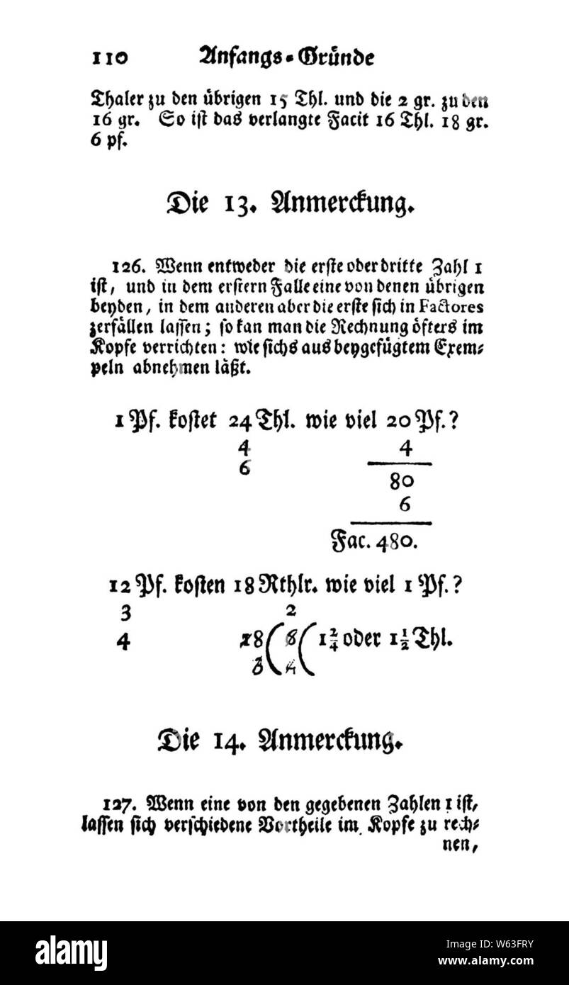 De Anfangsgründe aller Mathematischen Wissenschaften (Wolff) 141. Stock Photo