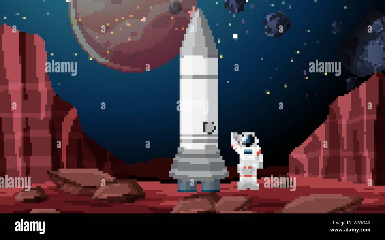 Astronaut and rocket scene illustration Stock Vector Image & Art - Alamy
