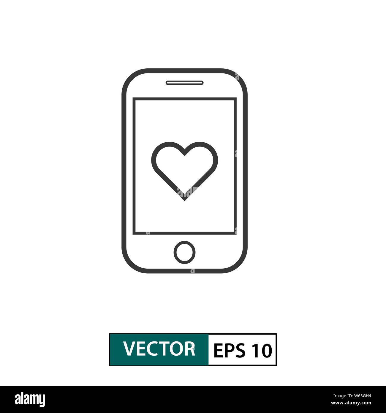 Smartphone and love icon. Outline style. Isolated on white background ...