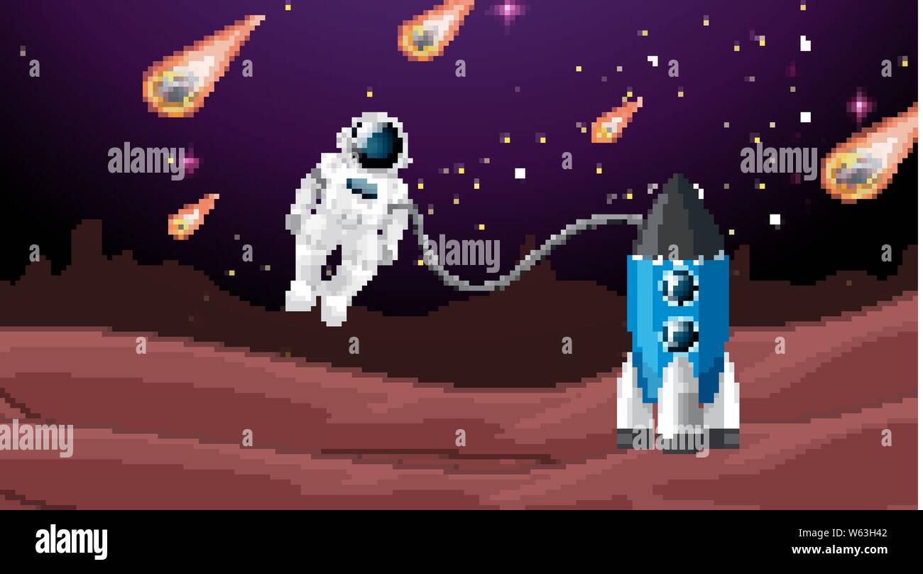 Astronaut and rocket in space illustration Stock Vector Image & Art - Alamy