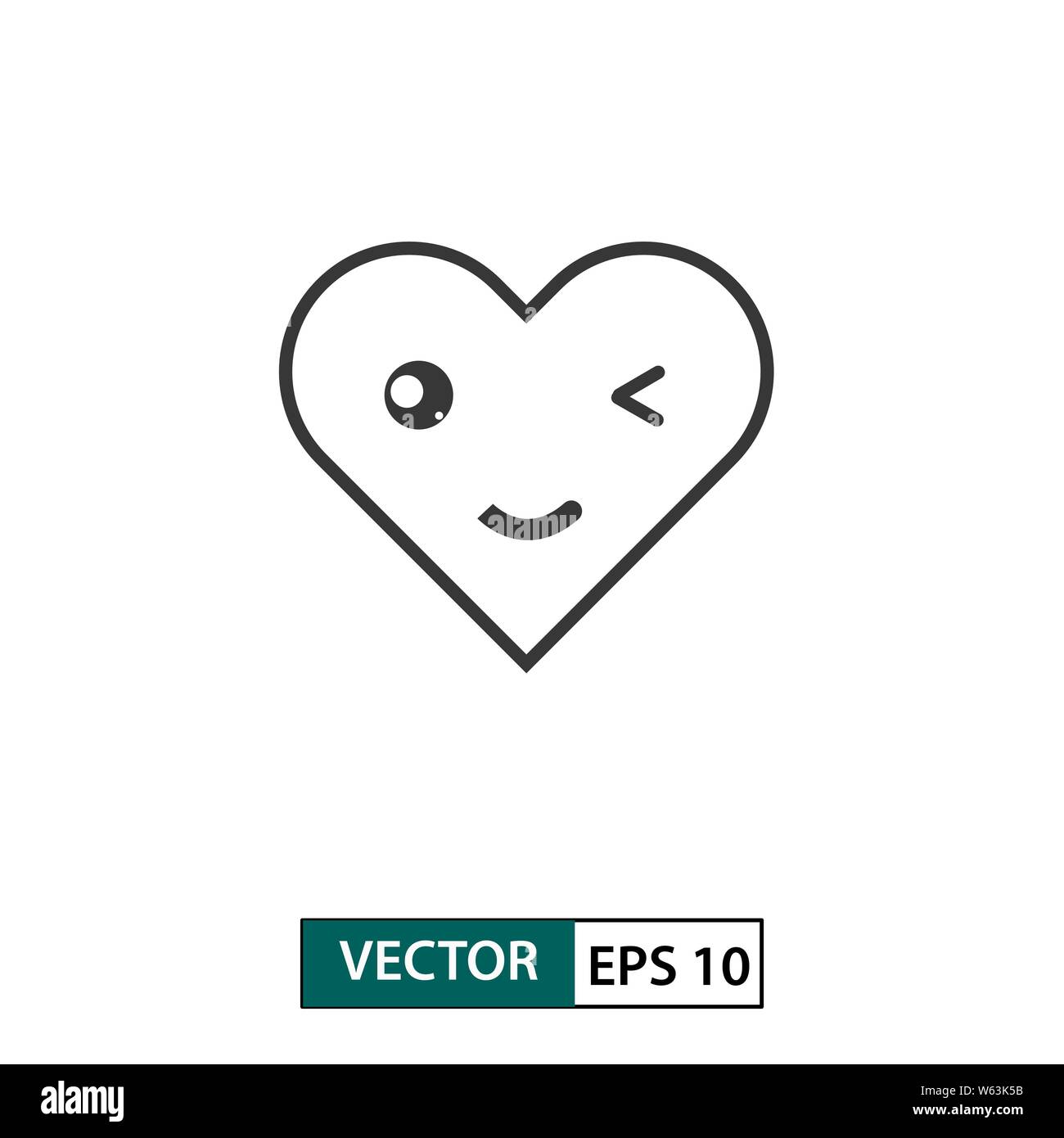 Kawaii heart, love icon. Outline style. Isolated on white background. Vector illustration EPS 10 Stock Vector