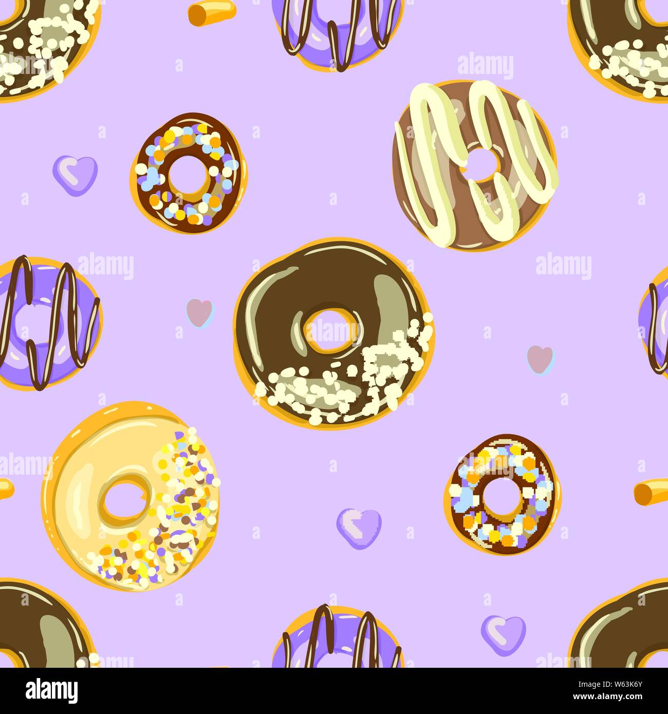 Glazed Donuts seamless pattern. Bakery Vector illustration. Top View ...