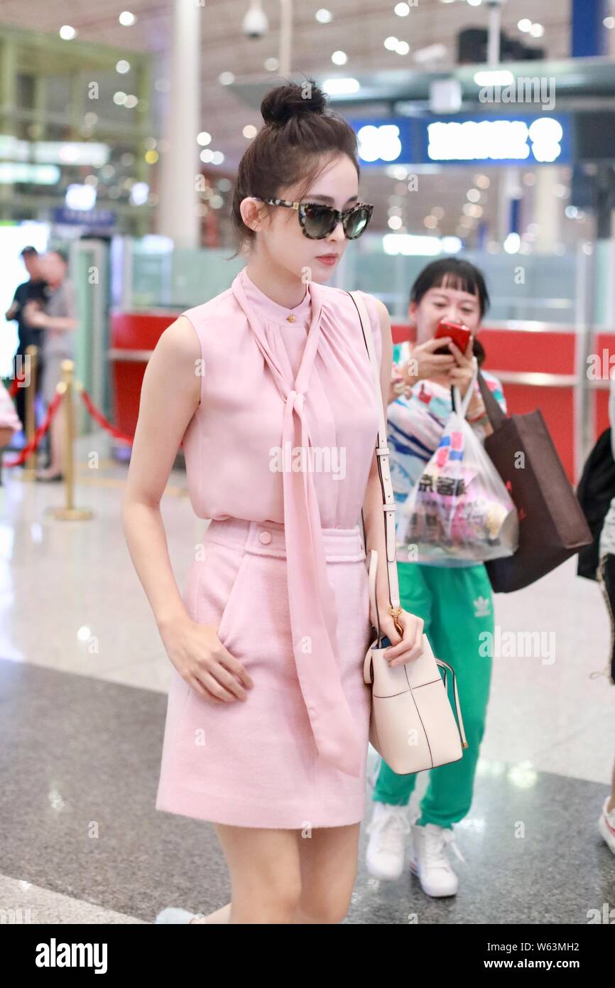 Chinese Uigur actress Gulnezer Bextiyar, also known as Gulnazar or Guli Nazha (Gulinazha), arrives at the Beijing Capital International Airport before Stock Photo