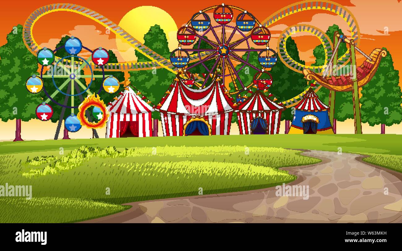 Amusement park sunset scene illustration Stock Vector Image & Art - Alamy