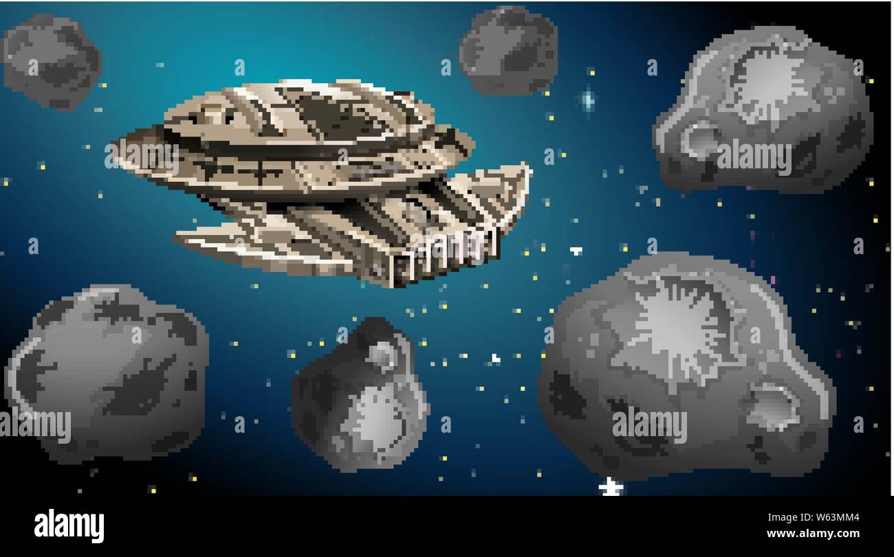 Spaceship in asteroid scene illustration Stock Vector Image & Art - Alamy