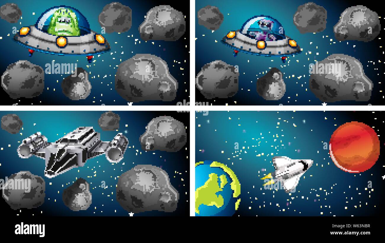 Set of space ships in scene illustration Stock Vector Image & Art - Alamy
