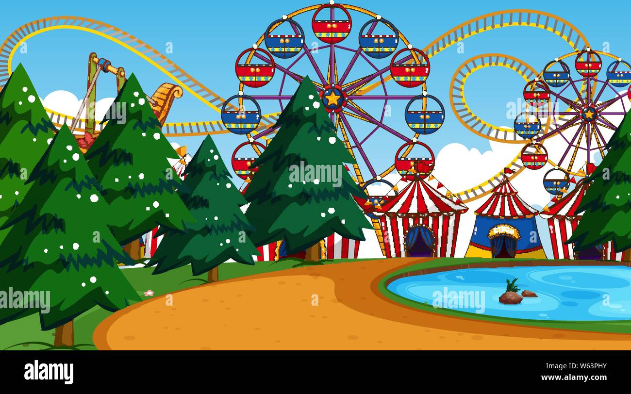 Fun fair with amusemtn rides park illustration Stock Vector Image & Art ...