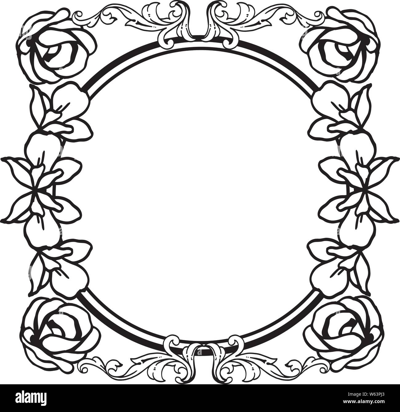Design greeting card with beauty of black and white flower frame ...