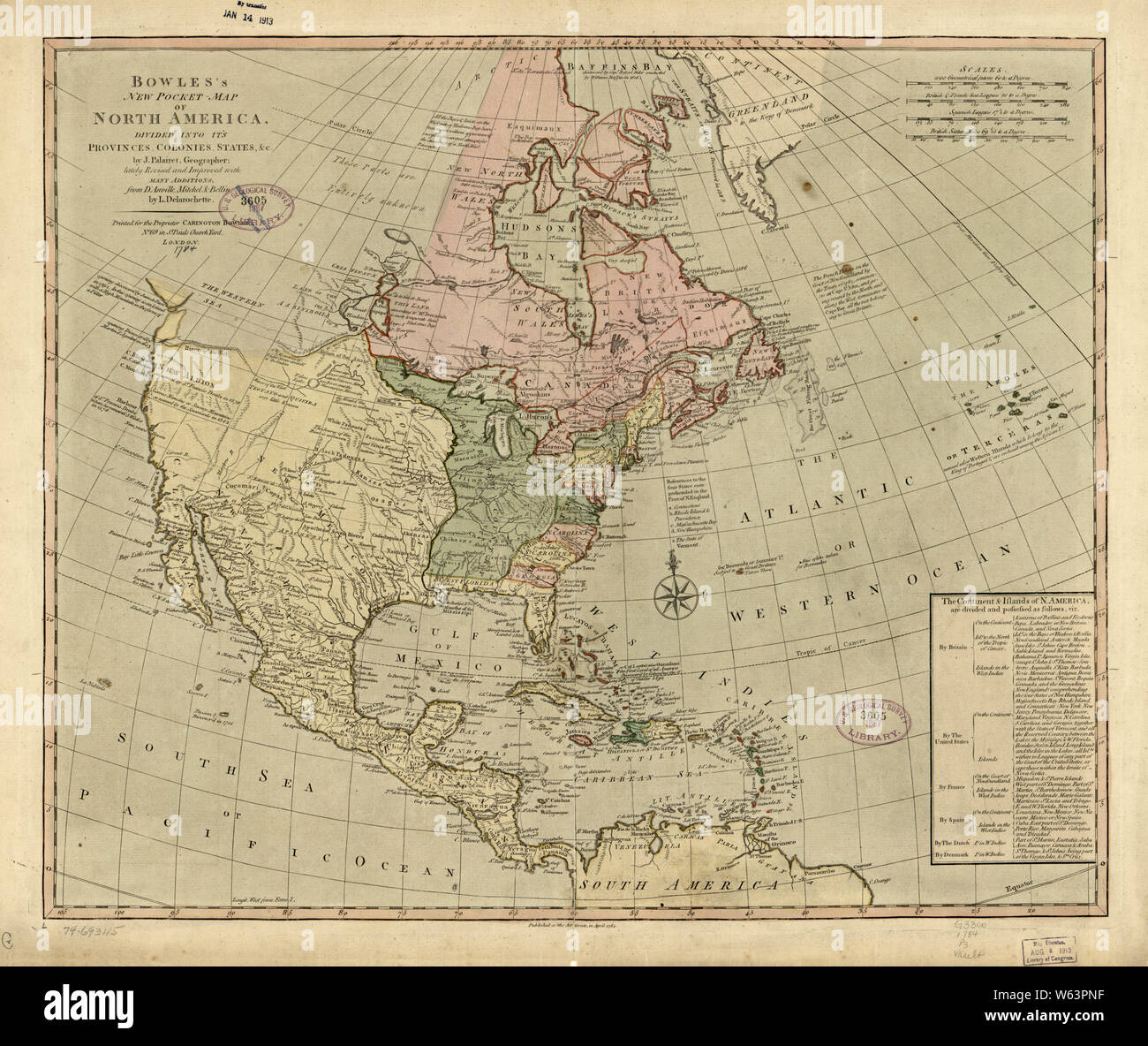 Bowles 39 s american colonies map - American Revolutionary War Era Maps 1750 1786 344 Bowless New Pocket Map Of North America Divided Into Its Provinces Colonies States C Rebuild And Repair W63PNF