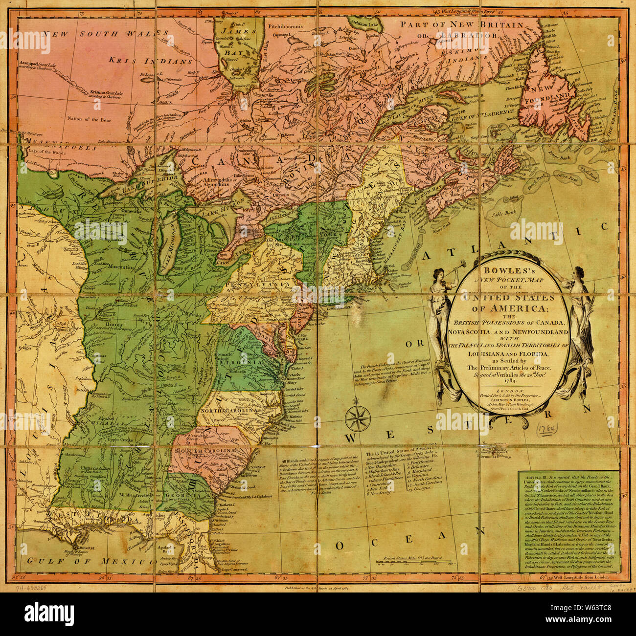 American Revolutionary War Era - American Revolutionary War Era Maps 1750 1786 351 Bowless New Pocket Map Of The United States Of America The British Possessions Of Canada Nova Scotia And Rebuild And Repair W63TC8 