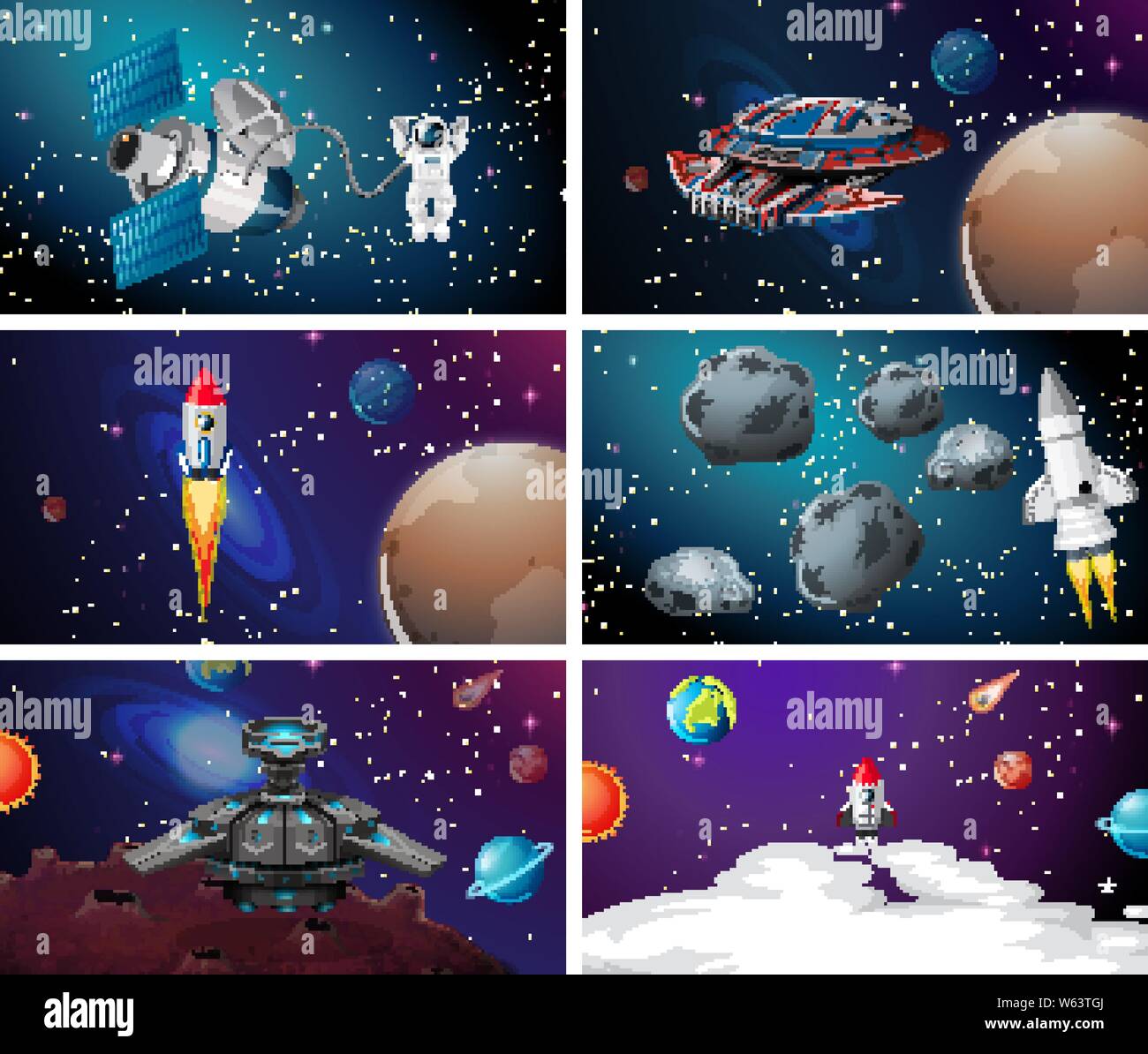 Space background scene set illustration Stock Vector Image & Art - Alamy
