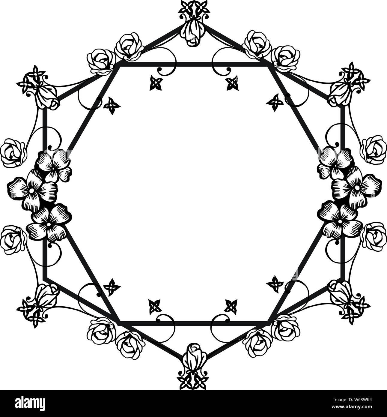 Beautiful black and white flower frame, for design greeting card ...
