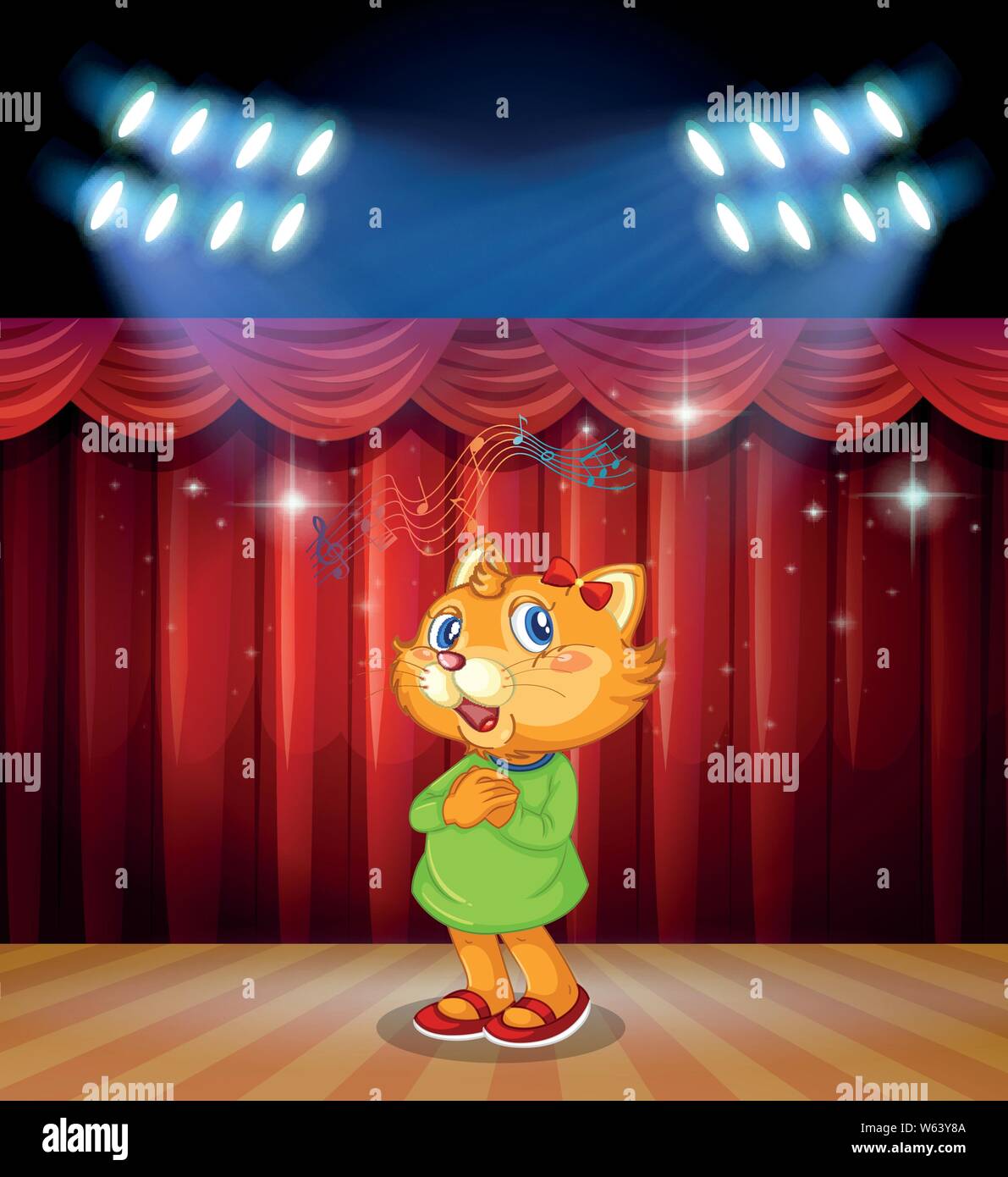 Cat on stage with lights illustration Stock Vector