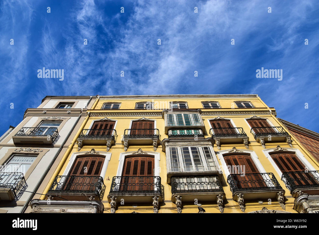 Malaga architecture, windows and balconies, Malaga, Andalucía, Spain