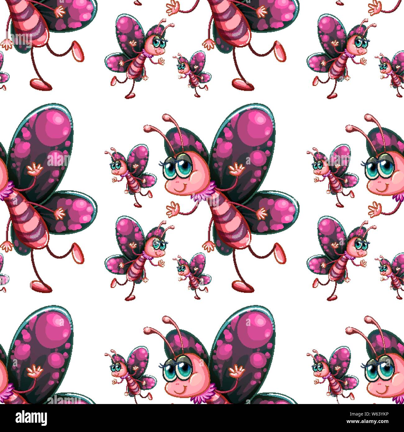 Seamless pattern tile cartoon with buterflies illustration Stock Vector ...