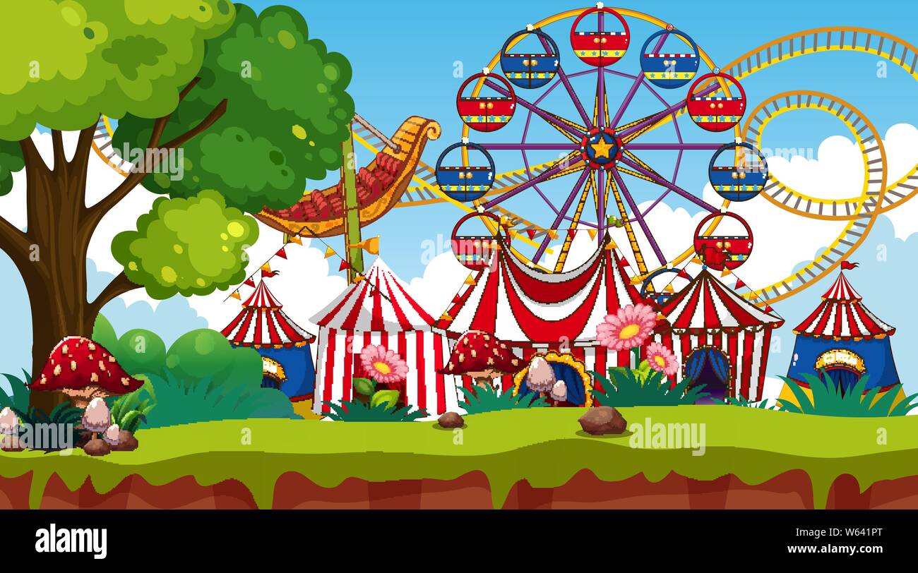 Amusement park with rides illustration Stock Vector Image & Art - Alamy