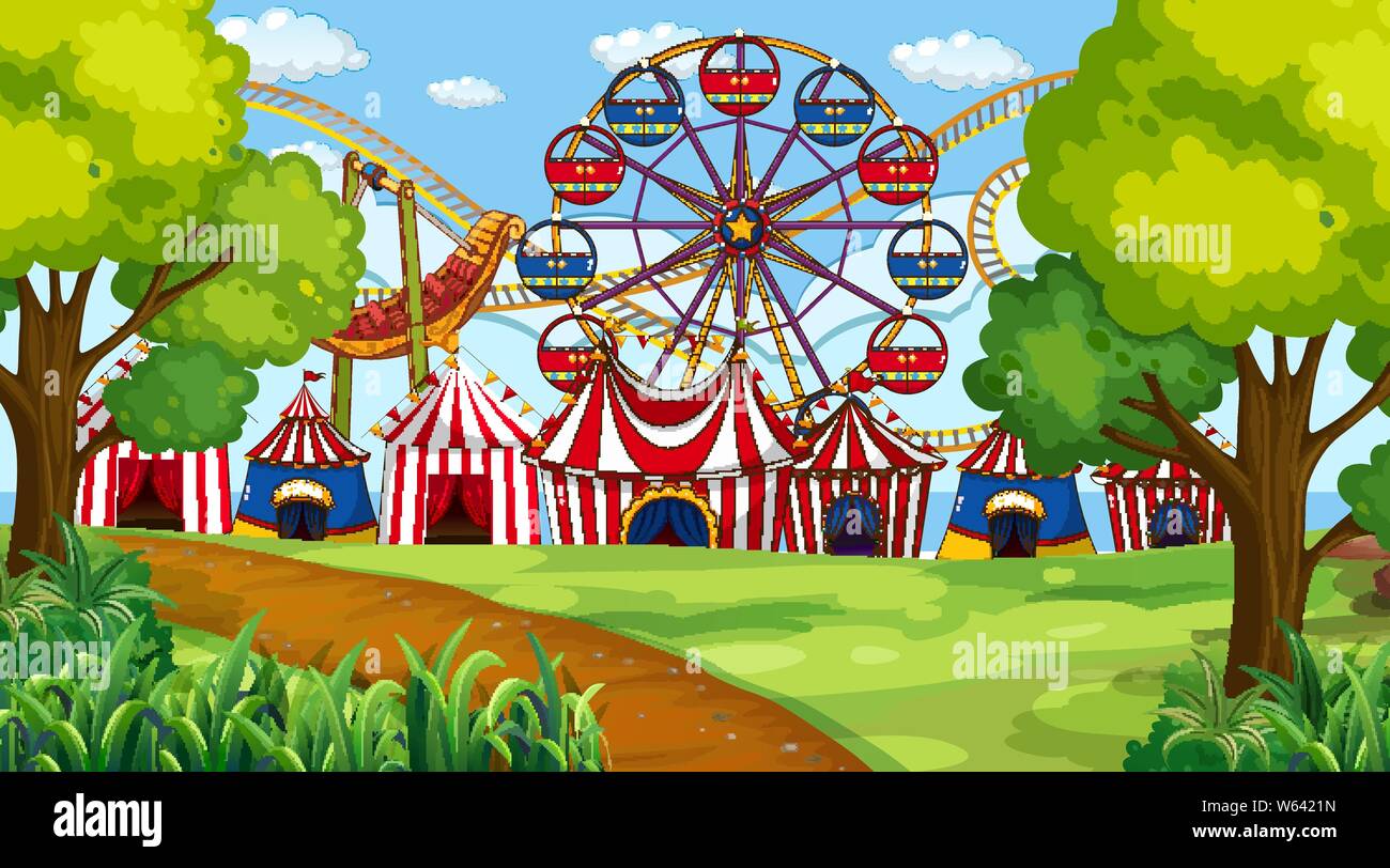 Circus with rides park scene illustration Stock Vector Image & Art - Alamy